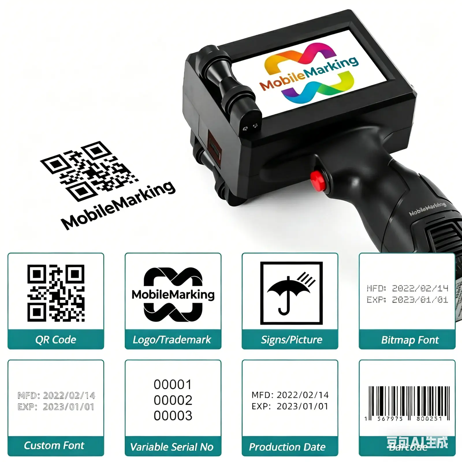 1-Inch Handheld Inkjet Printer 25.4mm Wide Format, Removable Battery, SKU 1691S, product thumbnail 4